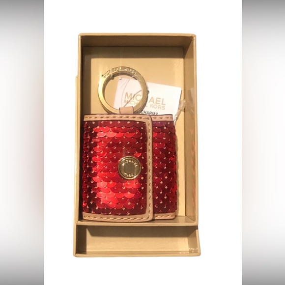 Michael Kors Y2K Red Sequins Leather Photo Fob Keychain New In Box Coquette - Picture 1 of 3